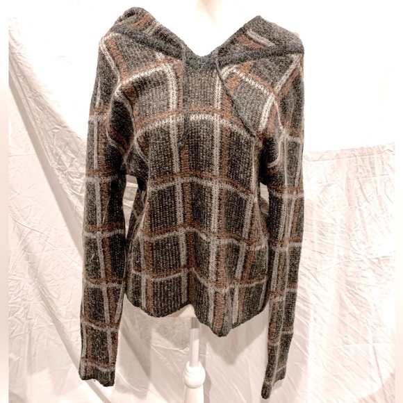 Women’s Medium Mohair Plaid Hooded Sweater Grunge Cottagecore Witchy Goblincore - Picture 2 of 11